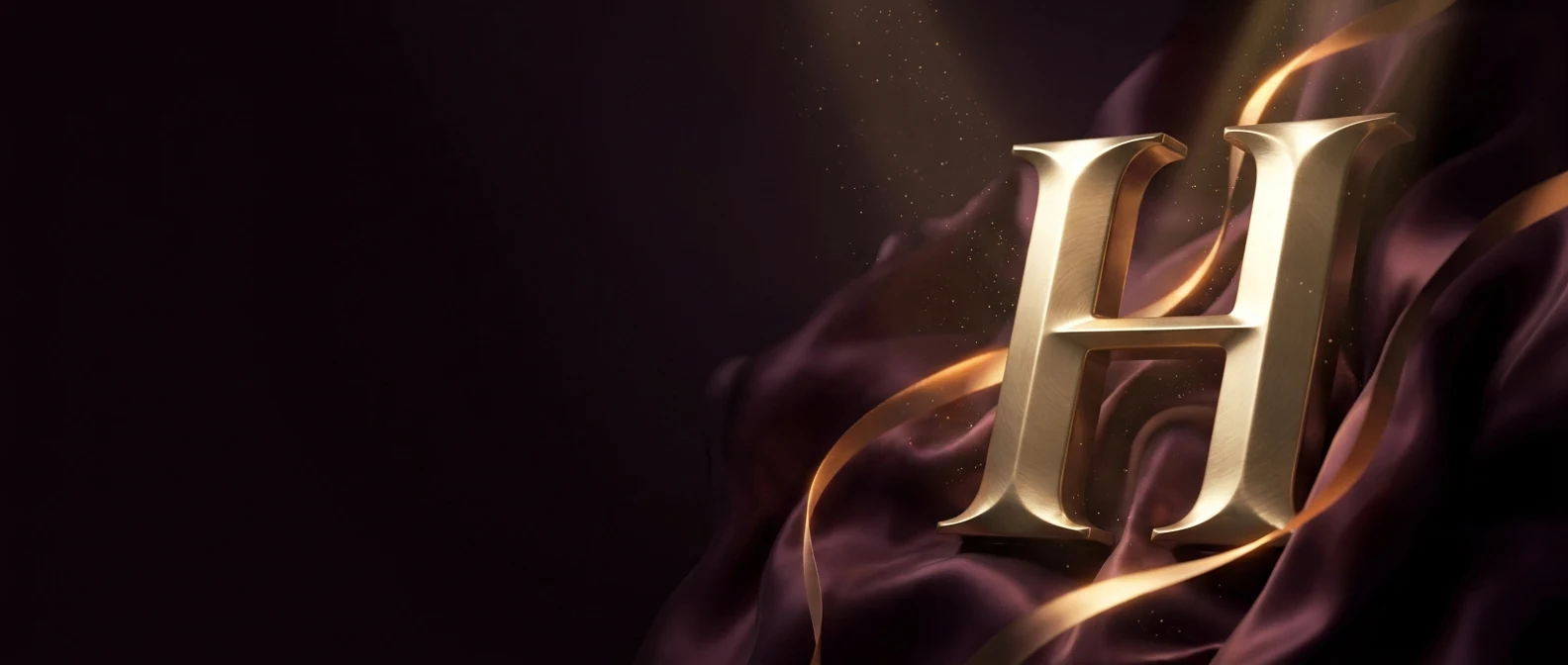 A golden letter 'H' glows against a dark background, representing Harneet Randhawa’s commitment to precision.